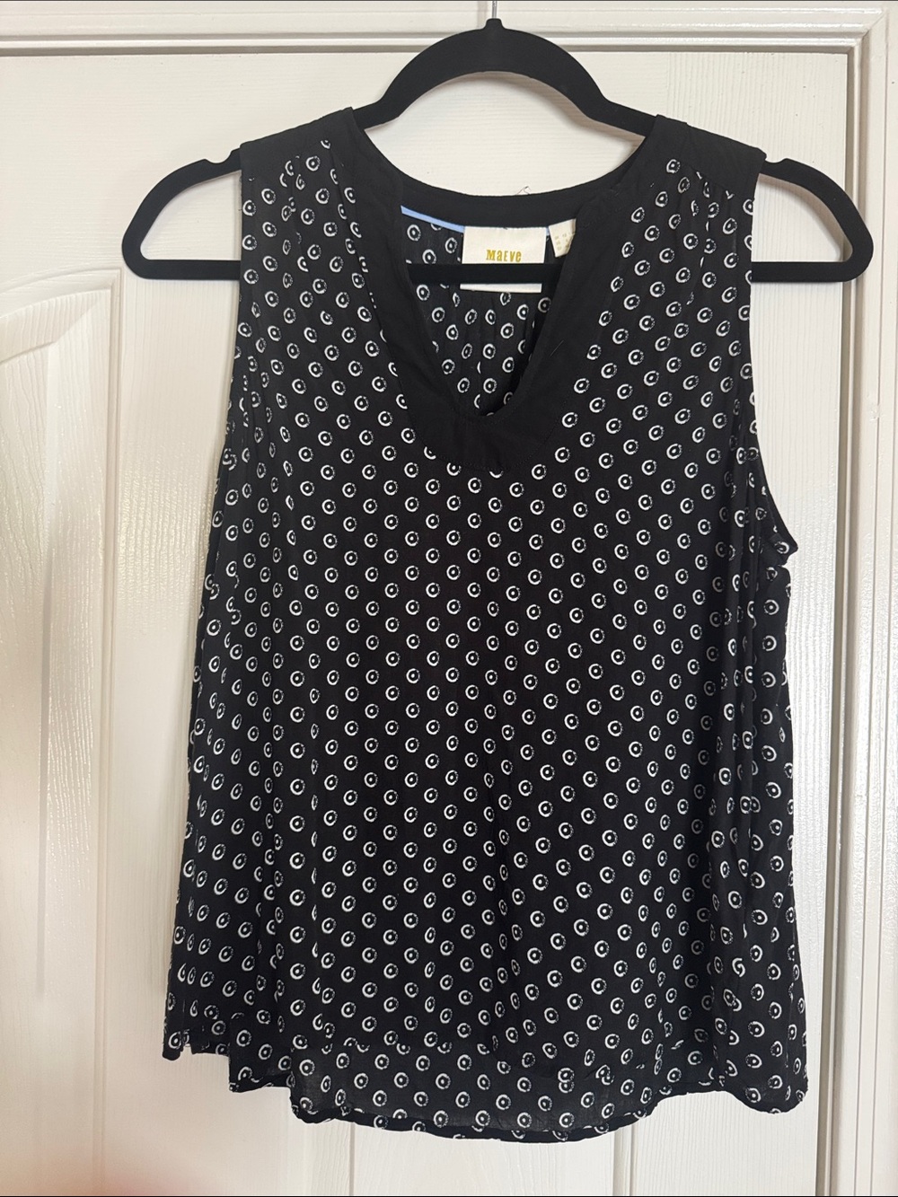 Maeve Black Tank Top with White Dot Print